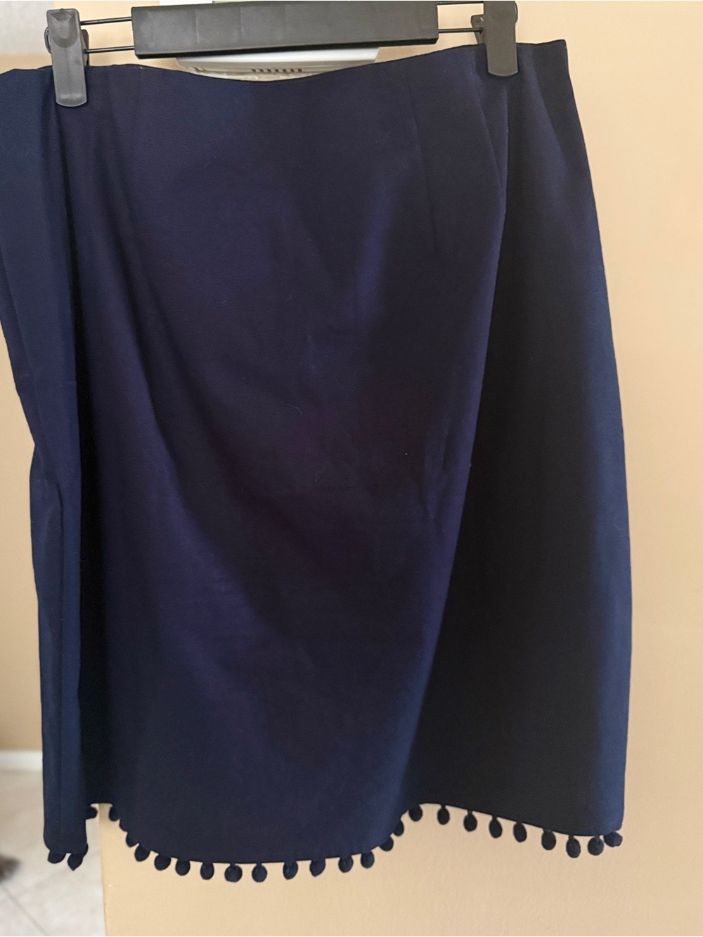 Talbots Navy Pencil Skirt with Pom Trim